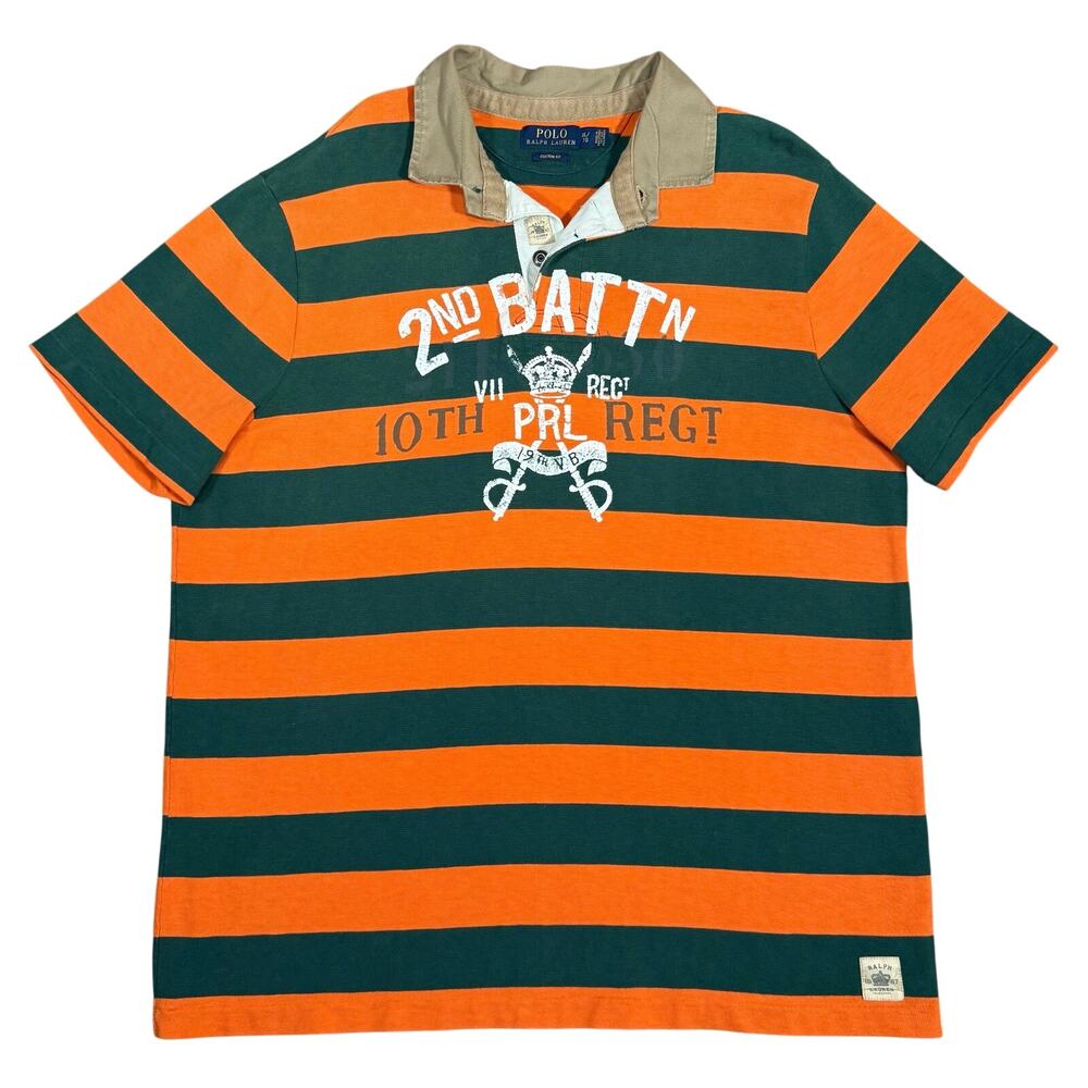 Polo Ralph Lauren 2nd Battn Rugby Polo Shirt Orange and Green Striped XL